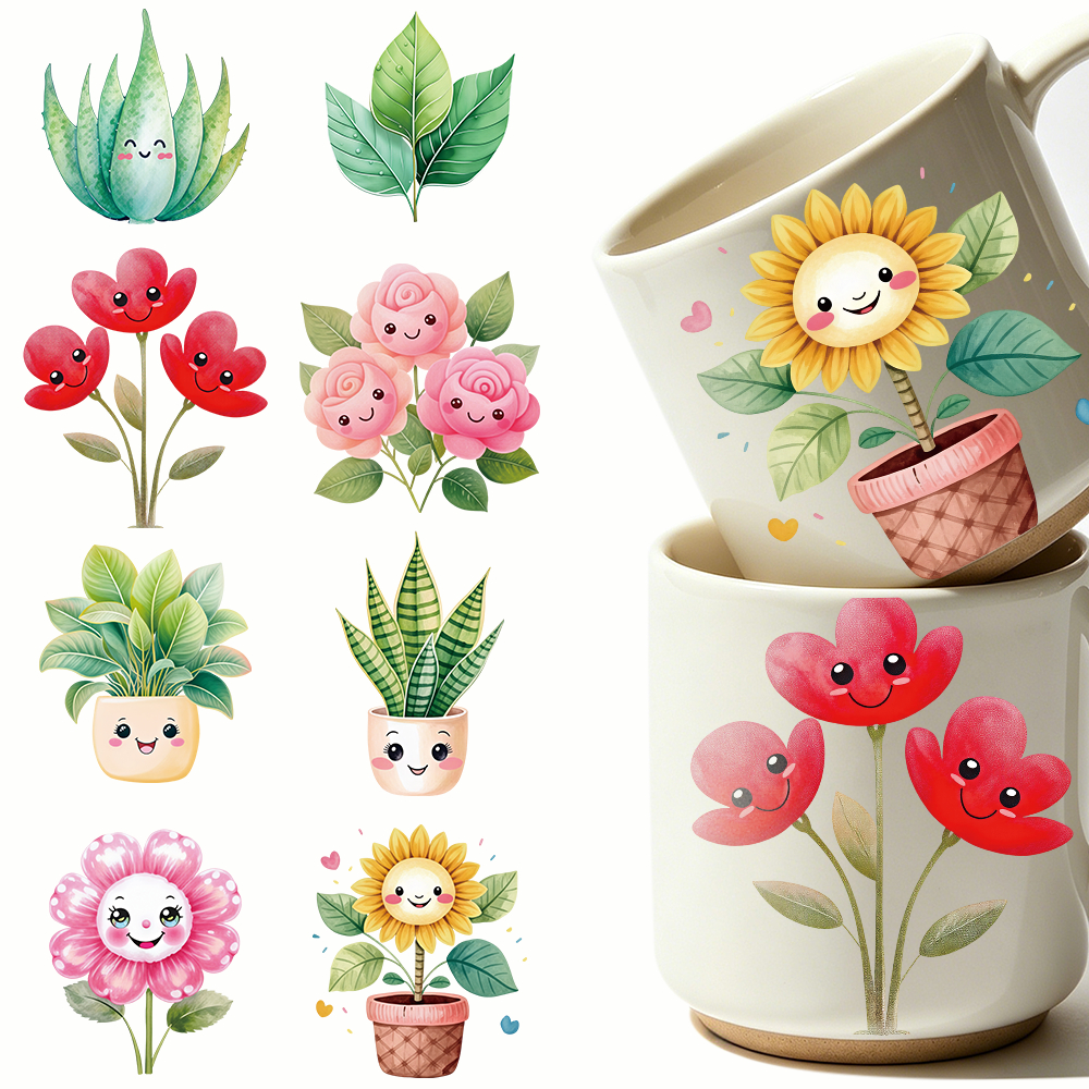 Aloe Vera Pot - 8pcs Aloe Vera Sunflower UV DTF